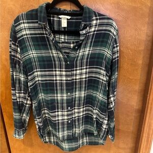 H&M Green and White Plaid Women's Top